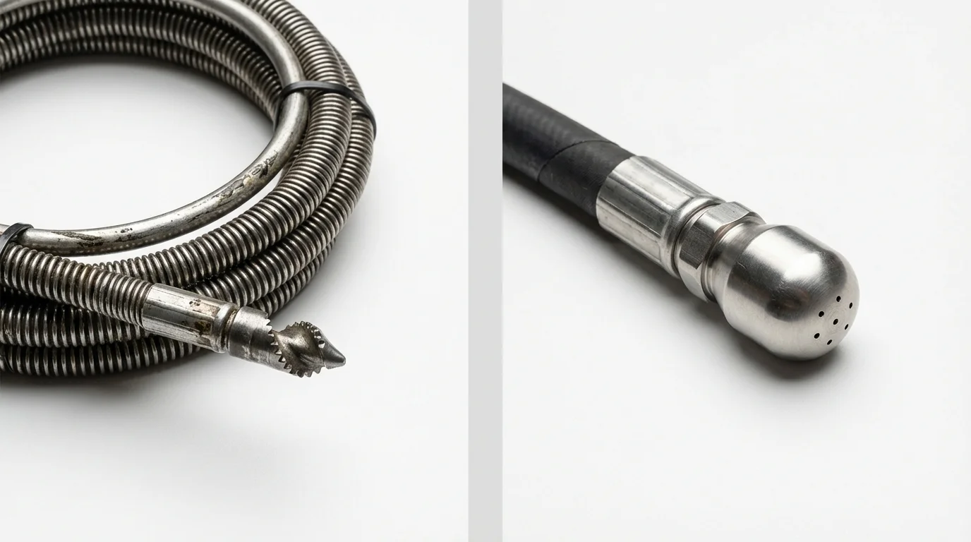 Drain snake cable and hydro jetting nozzle used for drain cleaning in Milford, NE